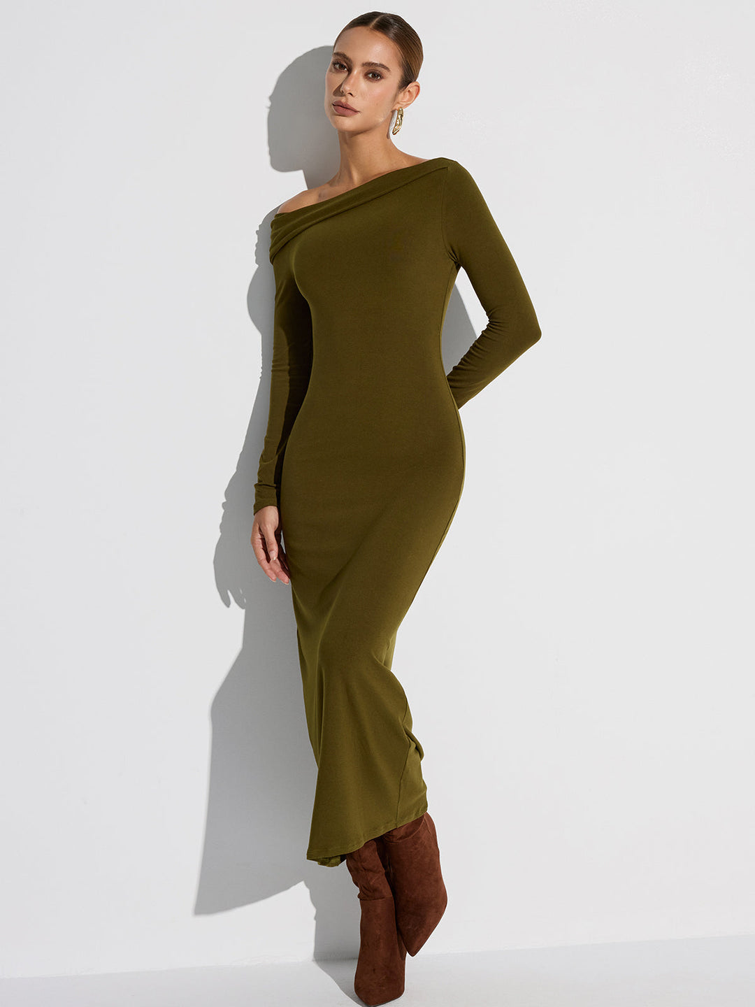 Off-Shoulder Long Sleeve Maxi Dress