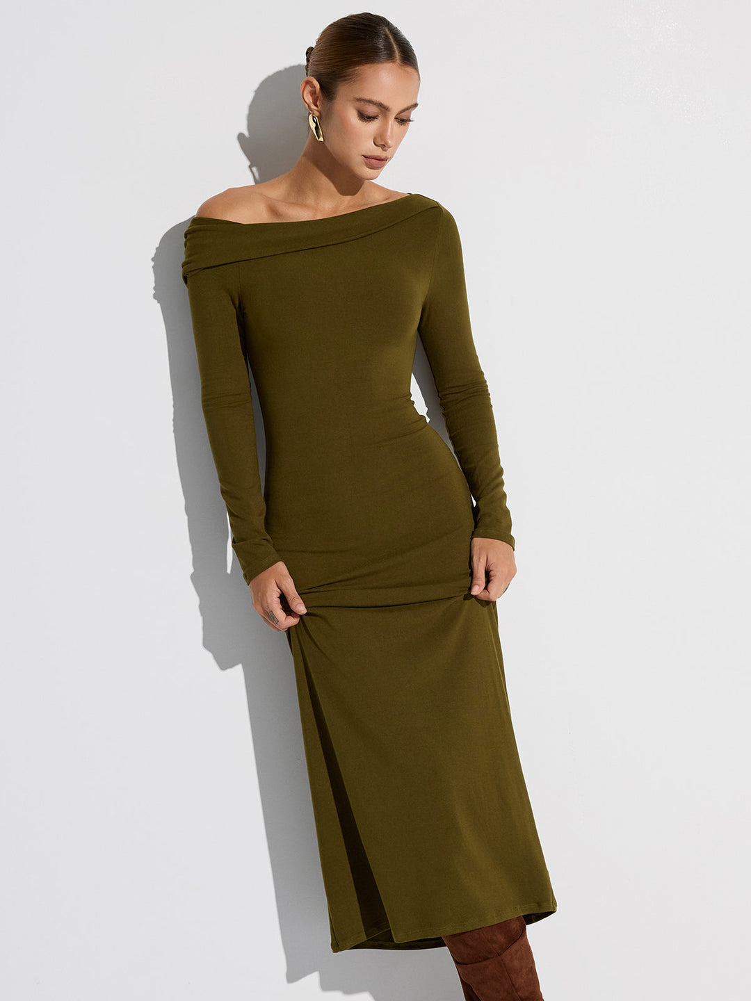 Off-Shoulder Long Sleeve Maxi Dress