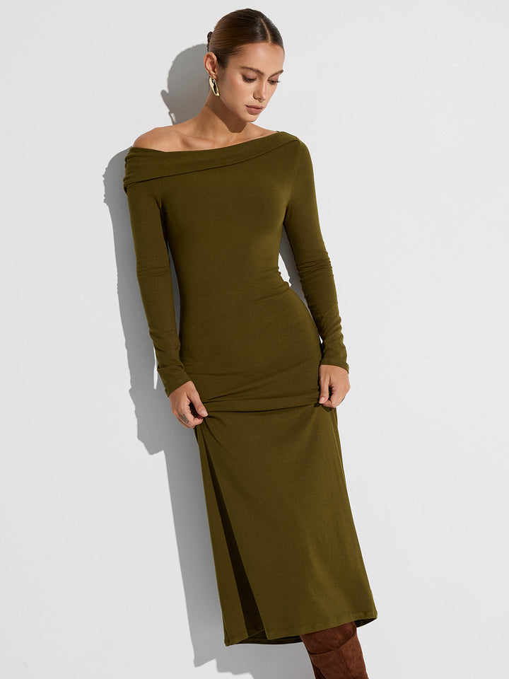 Off-Shoulder Long Sleeve Maxi Dress