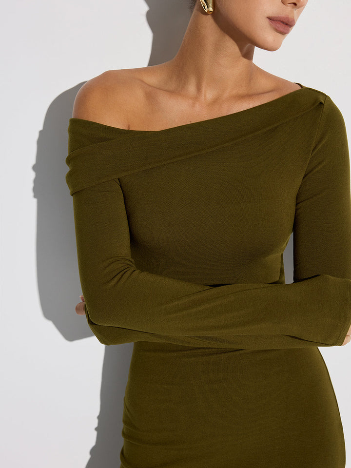 Off-Shoulder Long Sleeve Maxi Dress