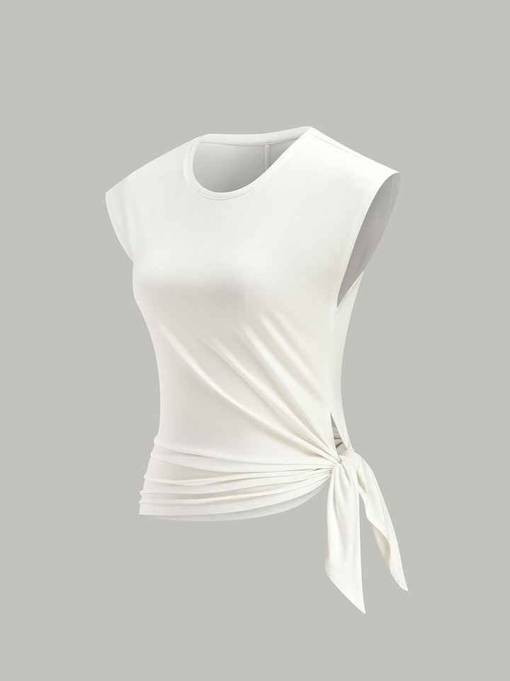 Cotton Blend Cap Sleeve Side-Tie T-Shirt