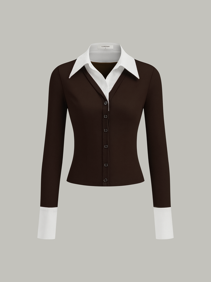 2 in 1 Contrast Collar and Cuff Shirt