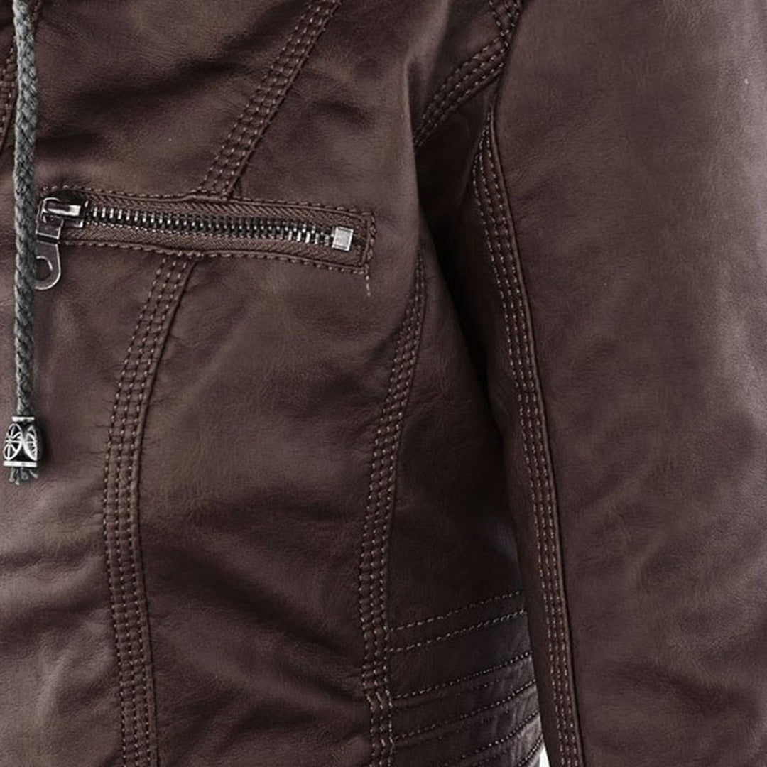 Modern Leather Jacket with Hood