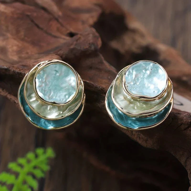 Vintage Handpainted Multi-Layered Rounded Earrings