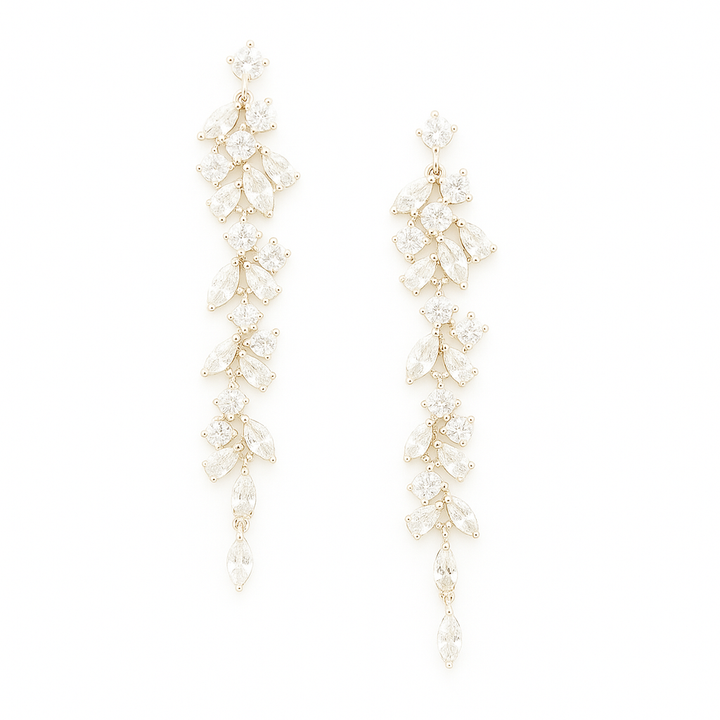 Silver-colored leaf dance earrings with zirconia