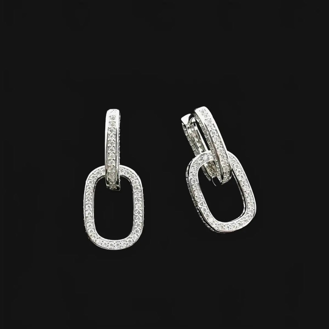 Silver-colored link earrings with zirconia
