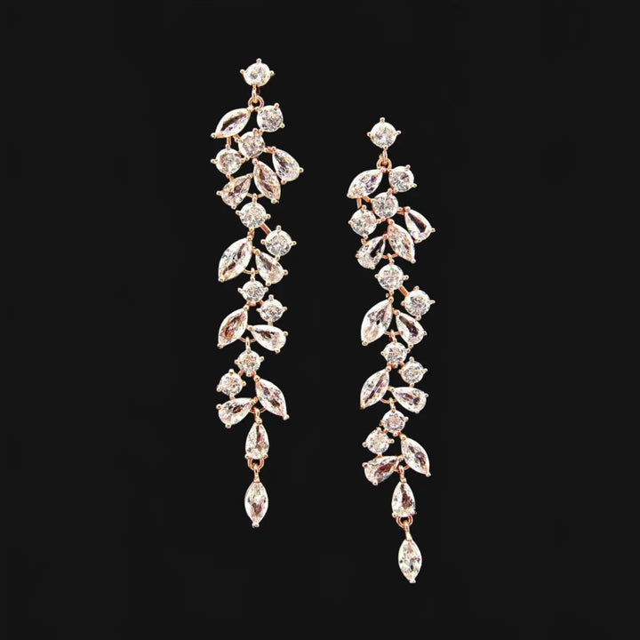 Rose gold leaf dance earrings with zirconia
